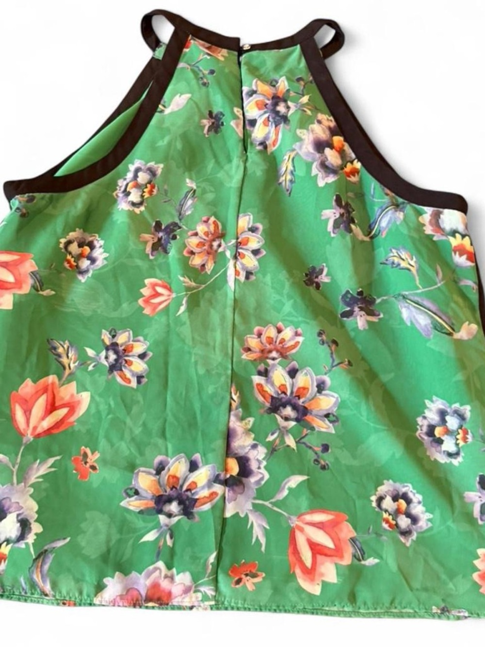 Bar III Green Floral Halter Top with Black Trim - Picture 2 of 4